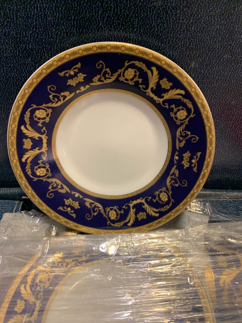 Cobalt Blue and Gold Ornate Porcelain Dinner Cup and Saucers